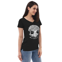 Load image into Gallery viewer, Women’s recycled v-neck t-shirt with Maui Banyan Tree