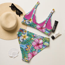 Load image into Gallery viewer, Eco-Friendly High-Waisted Bikini in Happy Hawaii
